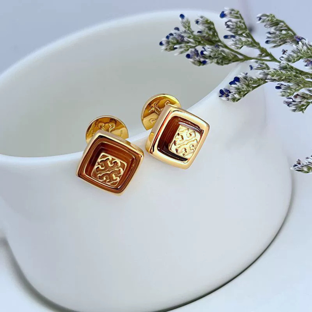 Tory Burch Geometric Square Metal Earrings